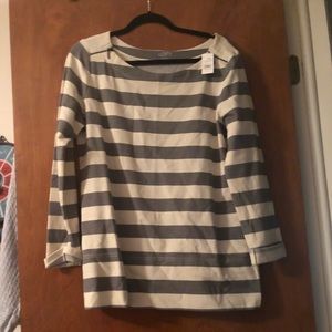 LOFT white and gray striped sweater